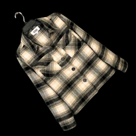 BB Dakota Black Tan Ivory Plaid Shaket Jacket Woman's Size Large - Picture 4 of 13